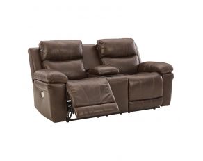 Edmar Power Reclining Loveseat with Console in Chocolate Brown