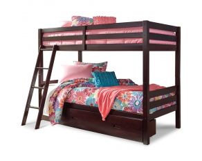 Halanton Twin over Twin Bunk Bed with 1 Large Storage Drawer in Dark Brown