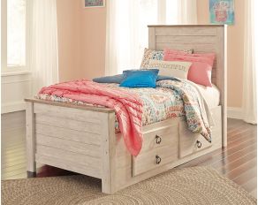 Willowton Twin Panel Bed with 2 Storage Drawers in Whitewash
