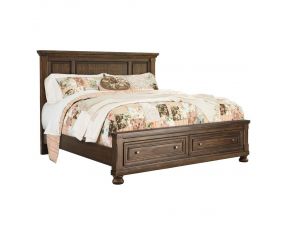 Flynnter King Panel Bed with 2 Storage Drawers in Tobacco Brown