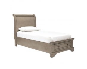 Lettner Twin Sleigh Bed with Storage Drawer in Light Gray
