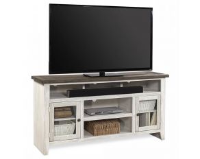 Eastport 65-Inch Console with 2 Doors in Drifted White and Malta Blue