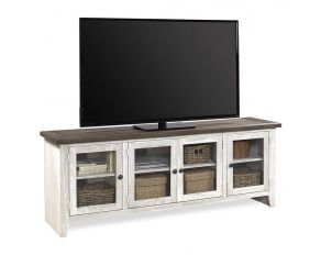 Eastport 74-Inch Console with 4 Doors in Drifted White and Black