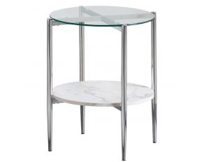 Cadee Round Glass Top End Table in Clear and Chrome