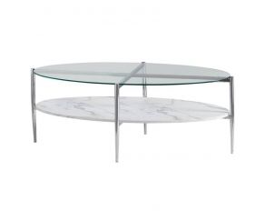 Cadee Round Glass Top Coffee Table in White and Chrome