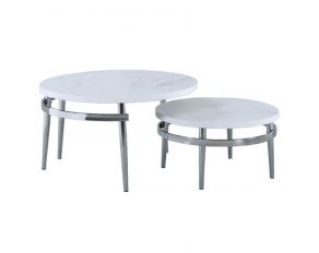Avilla Round Nesting Coffee Table Set in White and Chrome