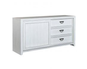 Allyson Park Sliding Door Dresser in Wirebrushed White Finish with Charcoal Tops