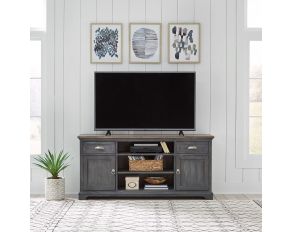 Ocean Isle 64 Inch Entertainment TV Stand in Slate Finish with Weathered Pine