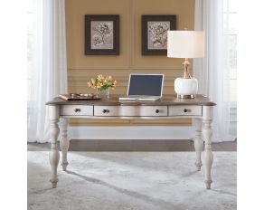 Chesapeake Writing Desk in Wirebrushed Antique White Finish with Taupe Wood Tone Top