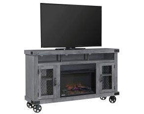 Industrial 62 inch Fireplace Console in Smokey Grey