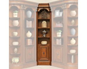 Huntington Inside Corner Bookcase in Antique Vintage Pecan