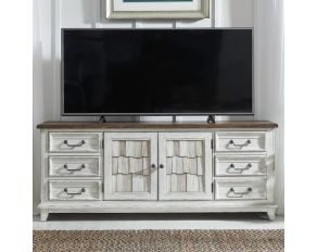 River Place 75 Inch Entertainment Console in Riverstone White and Tobacco