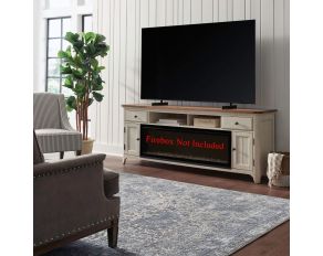 79 Inch Fireplace TV Console in Two-Tone Wire Brushed Antique White and Chestnut Finish