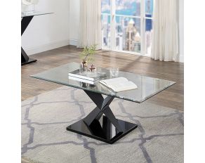 Xanthus Coffee Table with Clear Tempered Glass Top in Black
