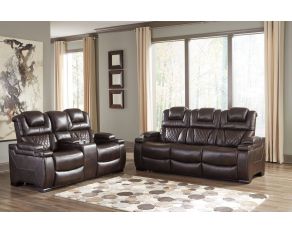 Ashley Furniture Warnerton Power Adjustable Headrest Living Room Set in Chocolate