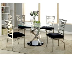 Furniture of America Roxo Round Dining Table Set in Silver & Black