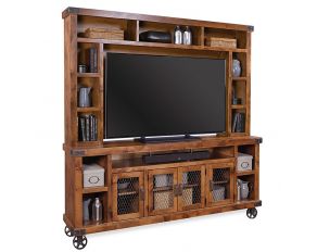 Industrial 84 Inch Console and Hutch in Fruitwood