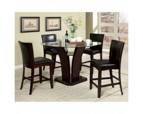 Manhattan III Glass Top Round Counter Dining Set in Brown Cherry