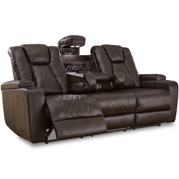 Mancin Reclining Sofa With Drop Down Table In Chocolate By Ashley Furniture Local Outlet