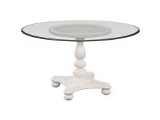 Rodanthe 54 Inch Pedestal Glass Table in Dove White with Rub Through