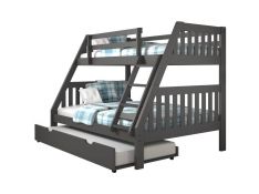 Mission Twin over Full Bunk Bed with Twin Trundle Bed in Dark Grey