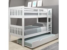 Mission Twin over Twin Bunk Bed with Twin Trundle Bed in White