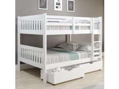 Mission Full over Full Bunk Bed with Dual Under Bed Drawer in White