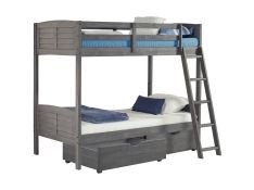 Louver Twin over Twin Bunk Bed with Dual Underbed Drawers in Antique Grey