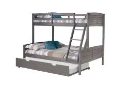 Louver Twin over Full Bunk Bed with Twin Trundle Bed in Antique Grey