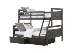Barn Panel Twin over Full Bunk Bed with Low Sheen Black Dual Underbed Drawers in Rustic Grey