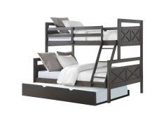 Barn Panel Twin over Full Bunk Bed with Low Sheen Black Twin Trundle Bed in Rustic Grey