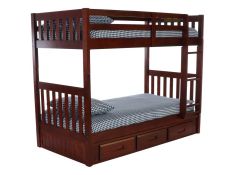 Mission Twin over Twin Bunk Bed with 3 Drawer Bunk Pedestal in Merlot