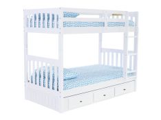Mission Twin over Twin Bunk Bed with 3 Drawer Underbed Storage in White