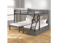 Pine Full over Double Twin Bunk Bed with Dual Underbed Drawers in Dark Grey