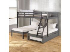 Pine Full over Double Twin Bunk Bed with Twin Trundle Bed in Dark Grey