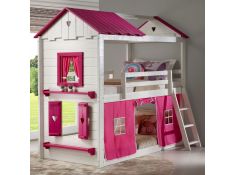 Sweetheart Twin over Twin Bunk Bed with Pink Tent in White and Pink