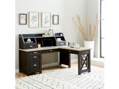 Heatherbrook L Shaped Desk With Hutch in Charcoal & Ash Finish