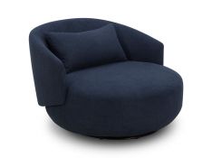 Haley Upholstered Swivel Cuddler Chair in Midnight