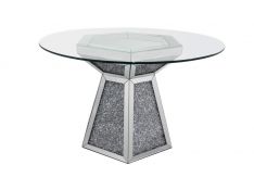 Quinn Round Dining Table with Hexagon Base in Mirror