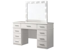 Felicity 9 Drawer Vanity Desk with Lighted Mirror in Glossy White