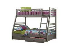 Ashton Twin Over Full Bunk 2 Drawer Bed in Grey