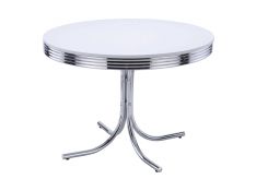 Retro Round Dining Table in Glossy White And Chrome