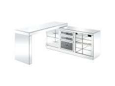 Noralie Mirrored Writing Desk with USB Port and Cabinet in Clear