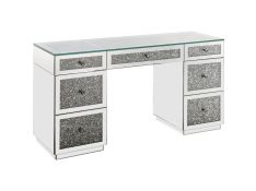 Noralie Mirrored Writing Desk with Glass Top and Faux Diamond Inlays