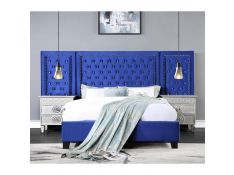 Damazy Upholstered Bedroom Collections in Blue Finish