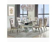 Noralie Rectangular Dining Set with Open Circle Base in Mirrored Finish