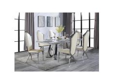 Destry Rectangular Dining Set in Mirrored Silver Finish