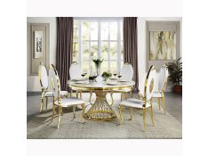 Fallon Round Dining Set in White and Mirrored Gold Finish