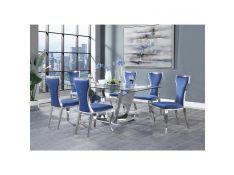 Azriel Rectangular Dining Set in Mirrored Silver Finish