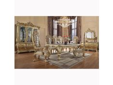 Cabriole Rectangular Dining Set in Gold Finish